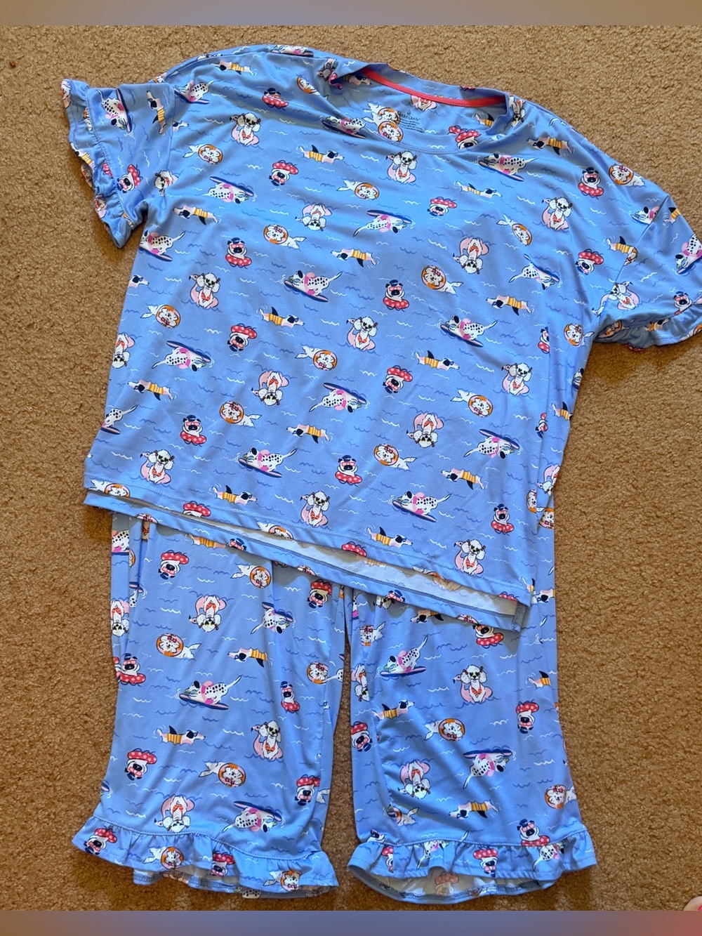 Cuddl Duds Light Blue Short Pajama Set with Beach Puppy Print